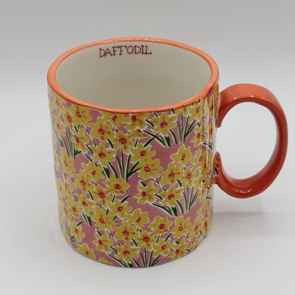 Anthropologie Kimmy Scafuro New Beginnings Daffodil Floral Mug Orange